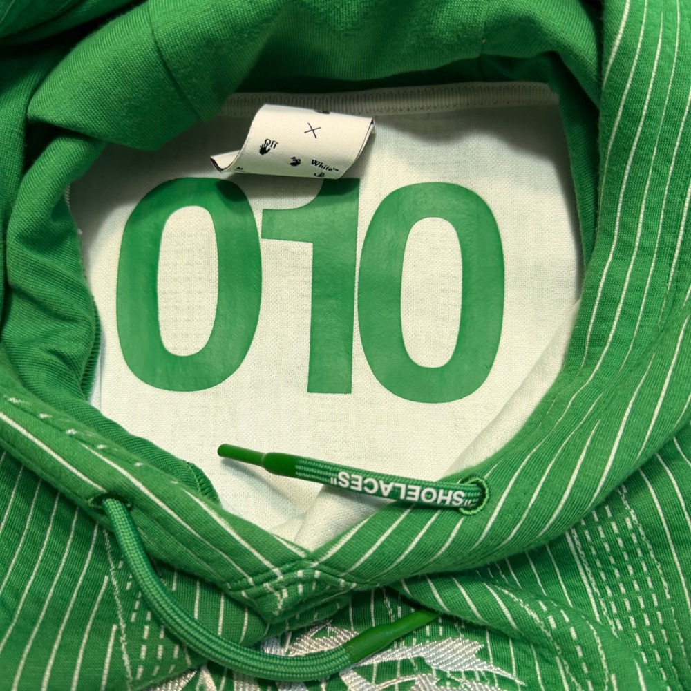 Nike x Off-White Engineered Hoodie Green White Striped Pullover Mens Medium RARE - Picture 9 of 9